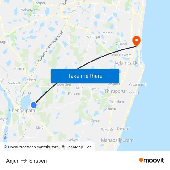 Anjur to Siruseri map