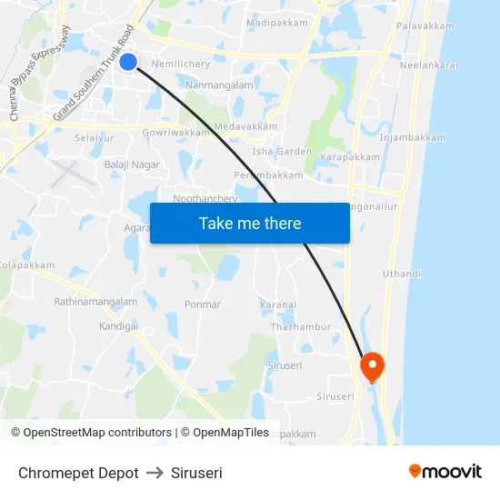 Chromepet Depot to Siruseri map