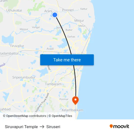Siruvapuri Temple to Siruseri map