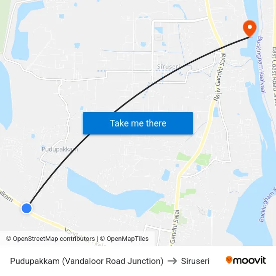 Pudupakkam (Vandaloor Road Junction) to Siruseri map