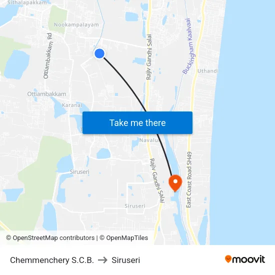 Chemmenchery S.C.B. to Siruseri map