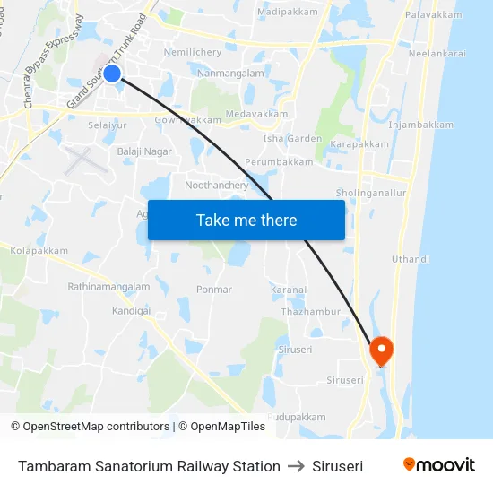 Tambaram Sanatorium Railway Station to Siruseri map