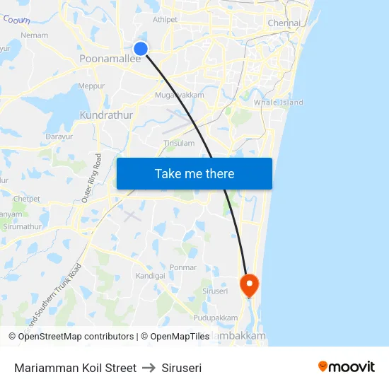 Mariamman Koil Street to Siruseri map