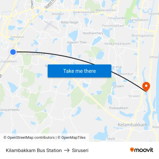 Kilambakkam Bus Station to Siruseri map