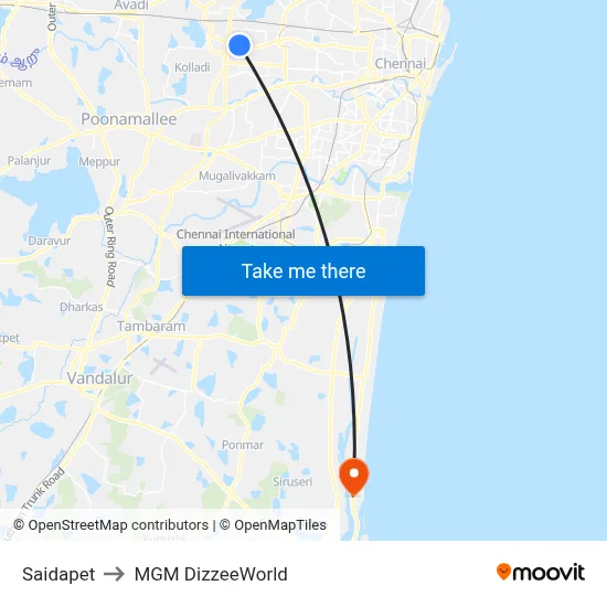 Saidapet to MGM DizzeeWorld map