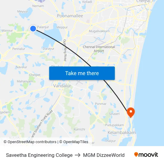 Saveetha Engineering College to MGM DizzeeWorld map