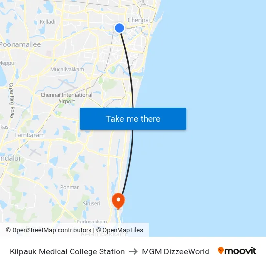 Kilpauk Medical College Station to MGM DizzeeWorld map