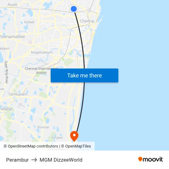 Perambur to MGM DizzeeWorld map