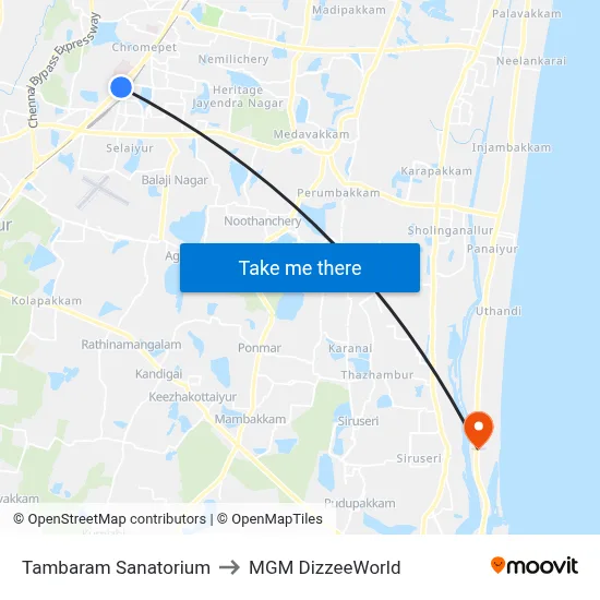 Tambaram Sanatorium to MGM DizzeeWorld map