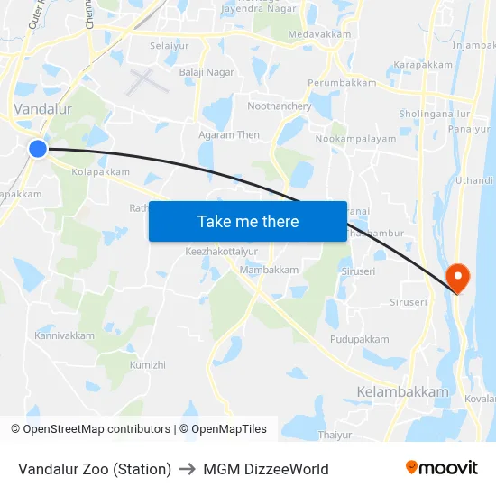 Vandalur Zoo (Station) to MGM DizzeeWorld map