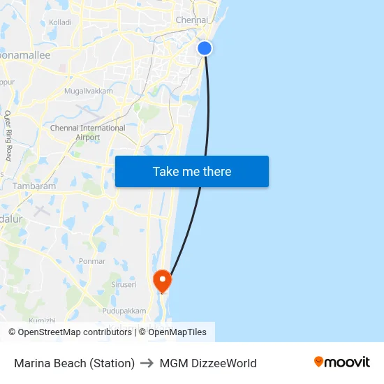 Marina Beach (Station) to MGM DizzeeWorld map