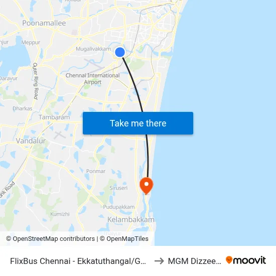 FlixBus Chennai - Ekkatuthangal/Guindy SIPCOT to MGM DizzeeWorld map
