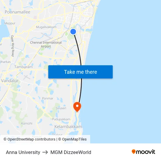 Anna University to MGM DizzeeWorld map