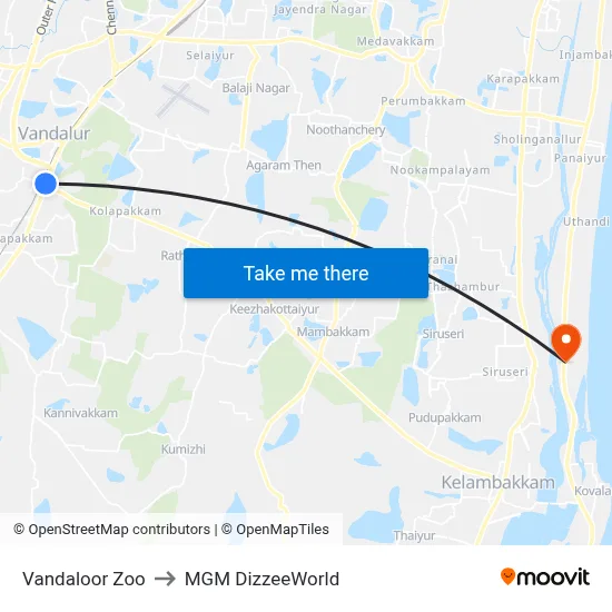 Vandaloor Zoo to MGM DizzeeWorld map