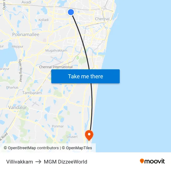 Villivakkam to MGM DizzeeWorld map