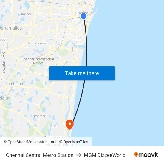 Chennai Central Metro Station to MGM DizzeeWorld map