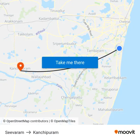 Seevaram to Kanchipuram map