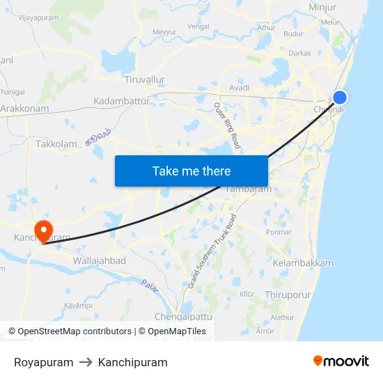 Royapuram to Kanchipuram map