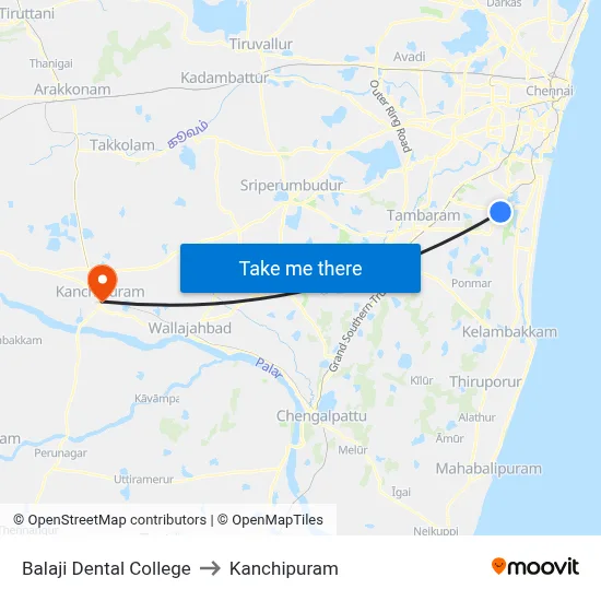 Balaji Dental College to Kanchipuram map