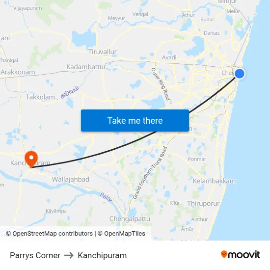 Parrys Corner to Kanchipuram map