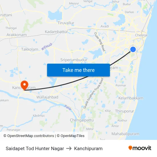 Saidapet Tod Hunter Nagar to Kanchipuram map