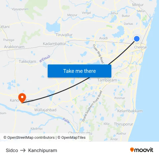 Sidco to Kanchipuram map
