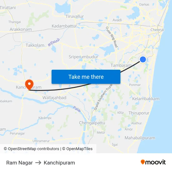 Ram Nagar to Kanchipuram map