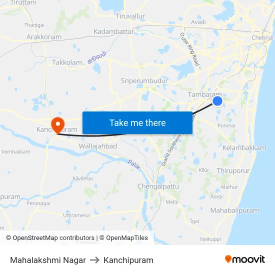 Mahalakshmi Nagar to Kanchipuram map