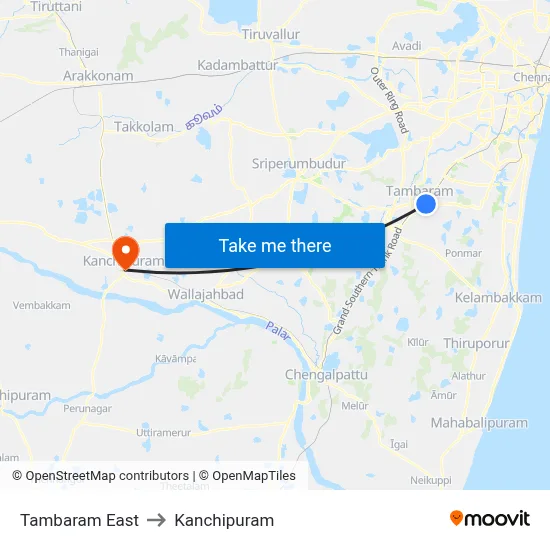 Tambaram East to Kanchipuram map