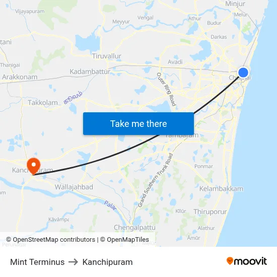 Mint Terminus to Kanchipuram map