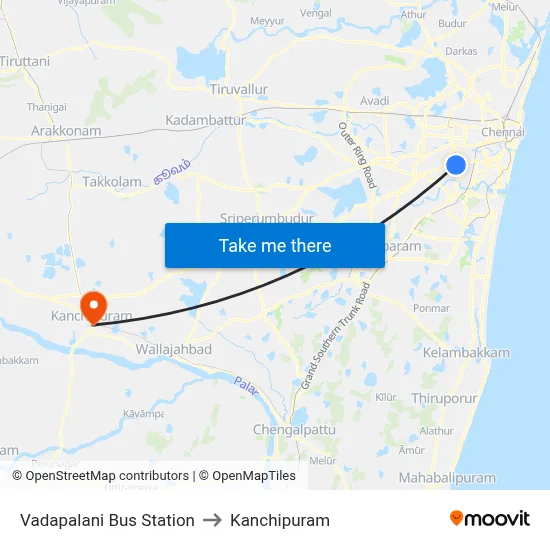 Vadapalani Bus Station to Kanchipuram map