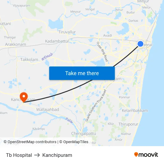 Tb Hospital to Kanchipuram map