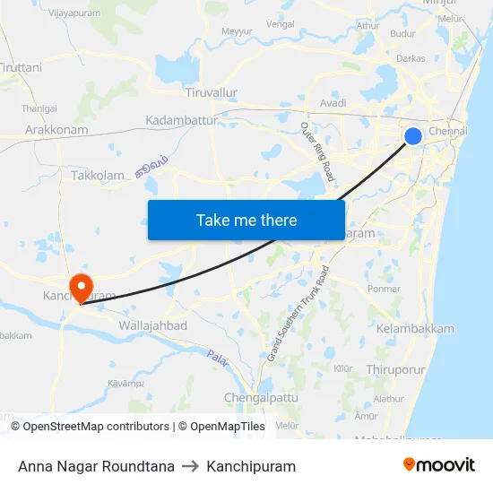 Anna Nagar Roundtana to Kanchipuram map
