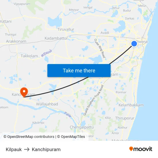 Kilpauk to Kanchipuram map