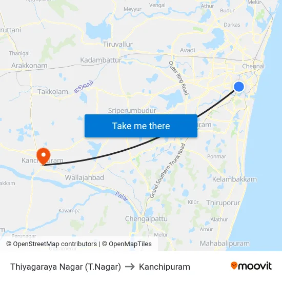 Thiyagaraya Nagar (T.Nagar) to Kanchipuram map