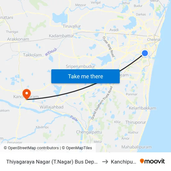 Thiyagaraya Nagar (T.Nagar) Bus Depot Corner to Kanchipuram map