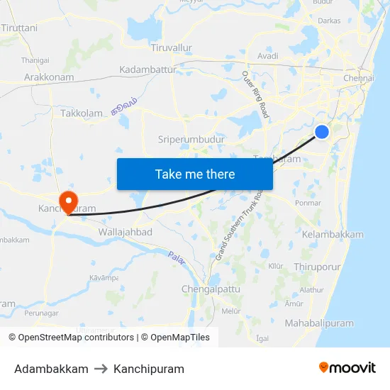 Adambakkam to Kanchipuram map