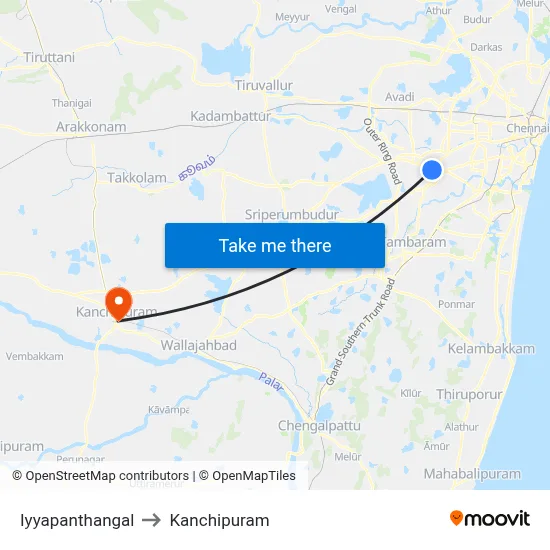 Iyyapanthangal to Kanchipuram map