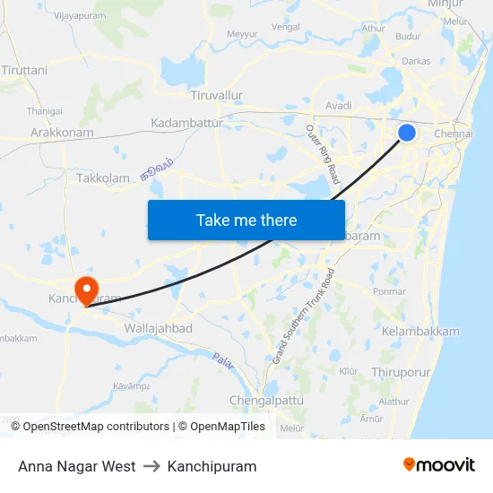 Anna Nagar West to Kanchipuram map