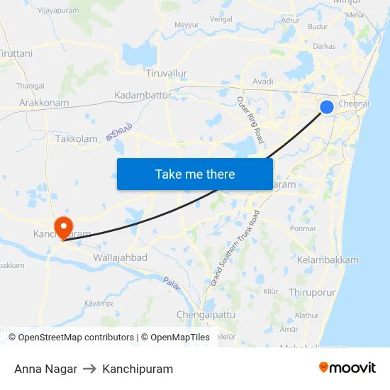 Anna Nagar to Kanchipuram map
