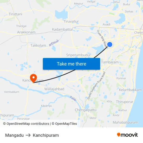 Mangadu to Kanchipuram map
