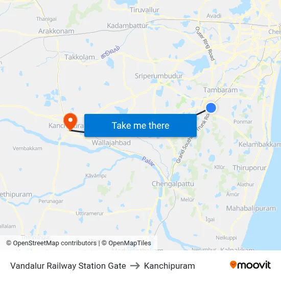 Vandalur Railway Station Gate to Kanchipuram map