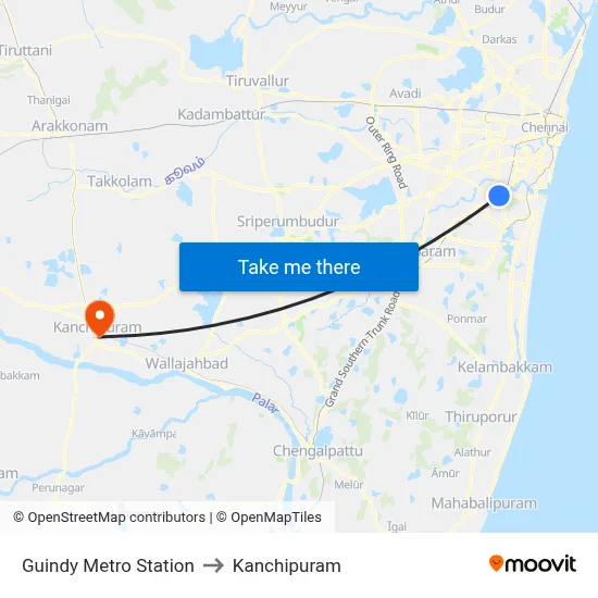 Guindy Metro Station to Kanchipuram map