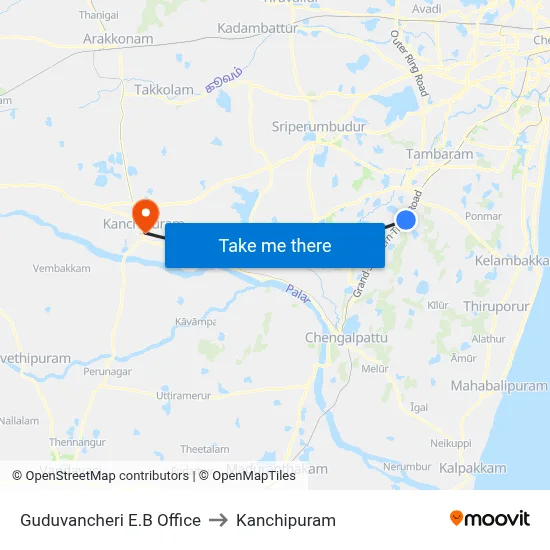Guduvancheri E.B Office to Kanchipuram map
