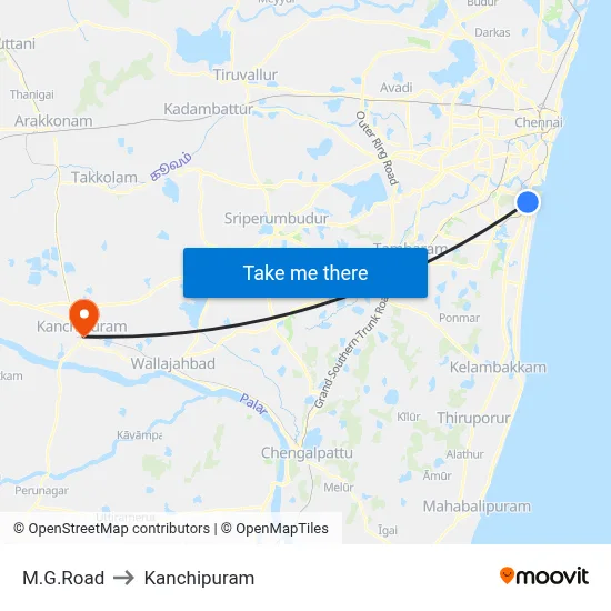 M.G.Road to Kanchipuram map