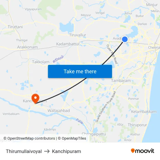 Thirumullaivoyal to Kanchipuram map