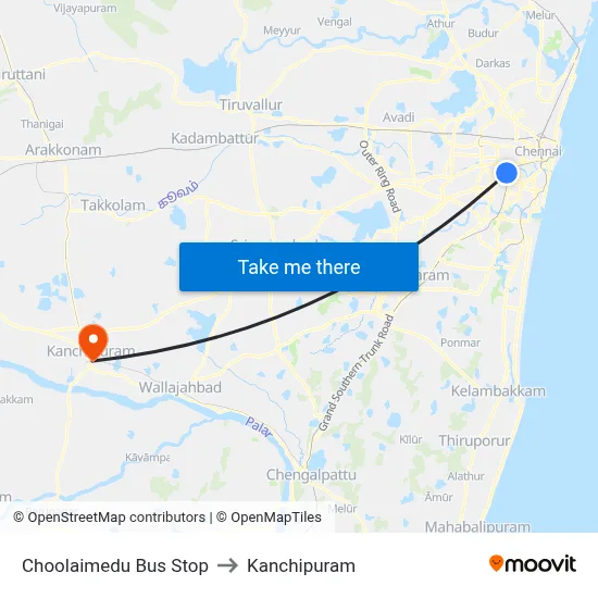 Choolaimedu Bus Stop to Kanchipuram map