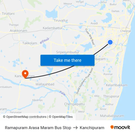Ramapuram Arasa Maram Bus Stop to Kanchipuram map