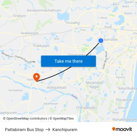 Pattabiram Bus Stop to Kanchipuram map