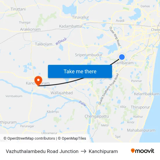 Vazhuthalambedu Road Junction to Kanchipuram map